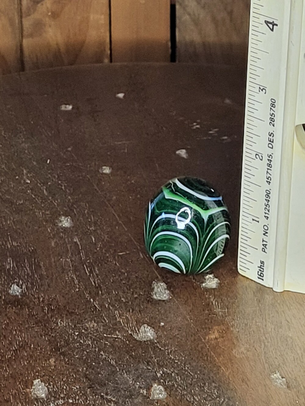 Handmade Green Swirl Glass Egg with White Accents - Picture 8 of 9